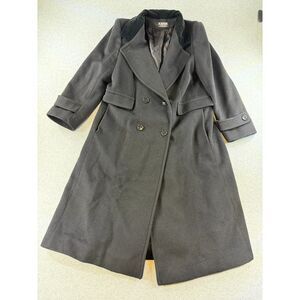 Karen USA Women's Black Double Breasted Wool Blend Long Coat Made in USA